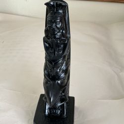 Miniature Totem Figurine Sculpture Of Frog, Owl, Raven, Eagle And Man. Black Bomba 7” Made In Canada