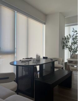 Dining table with additional black bench