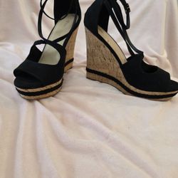 Black And Cork Wedge Heels