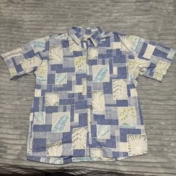 Cooke Street Shirt Mens Large Blue Beige Floral Button Up Short Sleeve Hawaiian