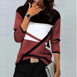 $5 Small Graphic Tee Long Sleeve Crew Neck Color Block Long Slim Tunic Women Top