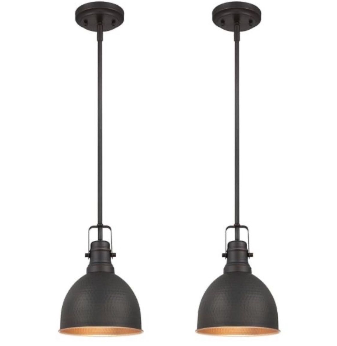 Set of 2 industrial pendant kitchen island lights hammered metal shades