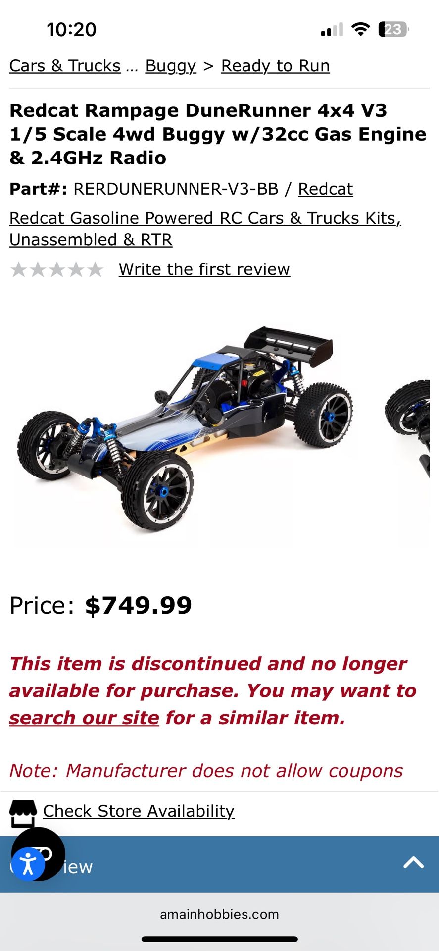1/5 Scale Redcat Rampage Dune Buggy 32cc