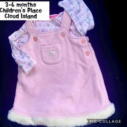 3-6 Months  Children’s Place  Velour & Fur Jumper Dress With Pocket & Gray Pink Heart Onesie Long Sleeve Cloud Island 