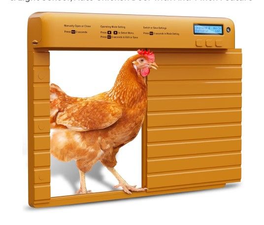 Automatic Chicken Coop Door Battery Powered with Timer & Light Sensor, LCD Display  New 