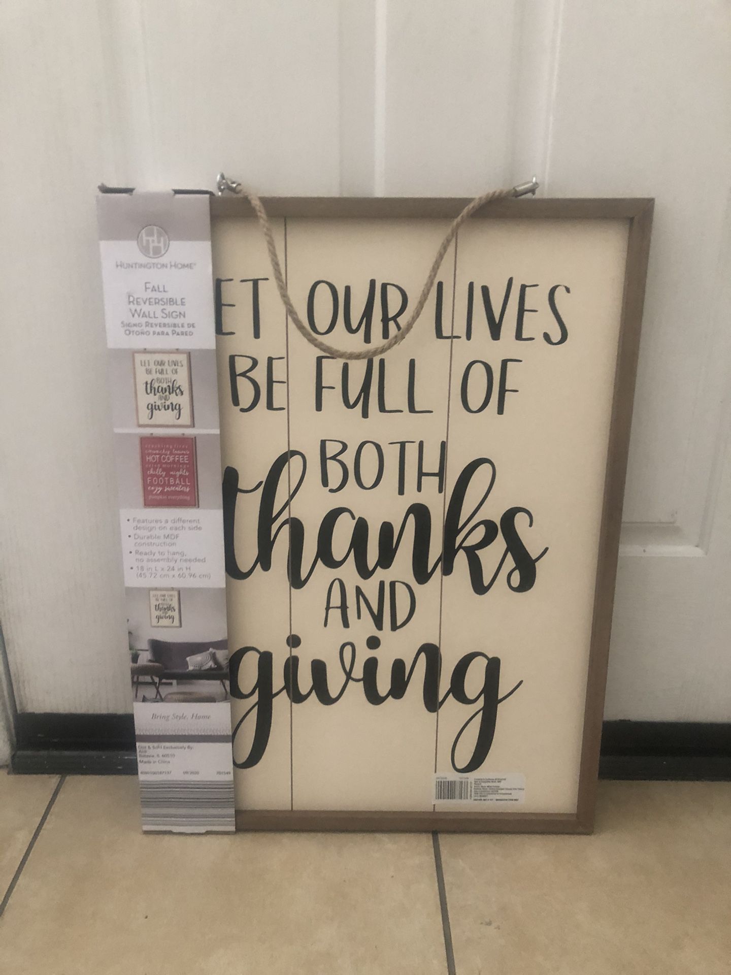 Reversible Sign- Let our lives be full of thanks and giving Farmhouse Wall Decor