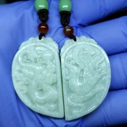Burmese icy Type A Jadeite Jade Pendant Lucky Dragon-Phoenix.