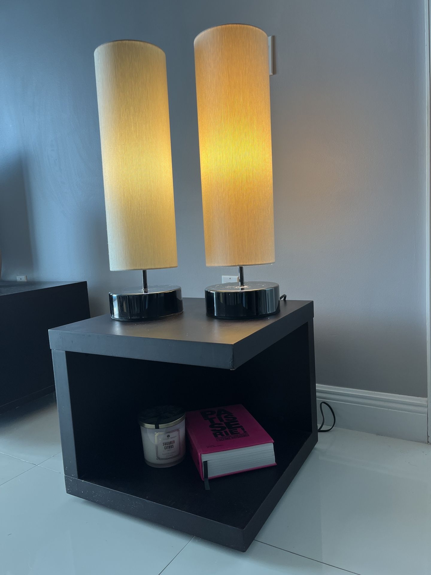 Modern Black Side Table / Nightstand – With Open Storage