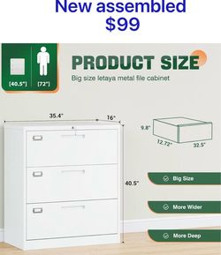 😀 3 Drawer File Cabinets with Lock,Metal Lateral Filing Cabinets for Home Office Organization Hanging Storage Letter/Legal/F4/A4