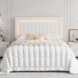 Full Size Velvet Bed Frame with LED Light