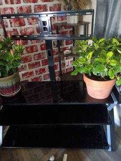 Dark glass n metal tv stand & mount