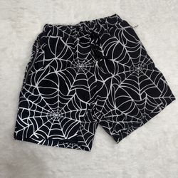 New Small men’s swim shorts trunk rave festival light reflective black spider 