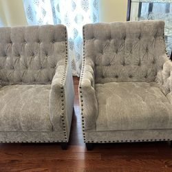 Gray Tufted Upholstered Accent Chairs 
