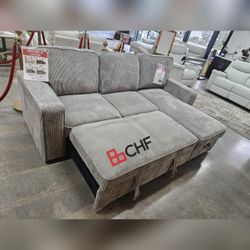 Corduroy sectional sofa with storage chaise and pull out sofa bed