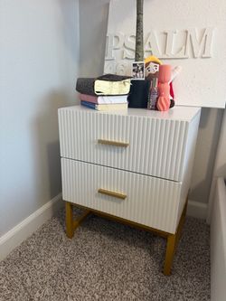 White 2-Drawer Nightstand with Gold Legs