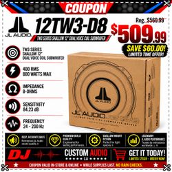 JL Audio 12TW3-D8 12-Inch TW3 Series Shallow-Mount Car Subwoofer, 800W Peak Max Power, 400W RMS Dual 8-Ohm Voice Coil Thin-Line Bass Driver