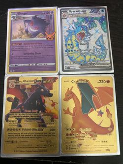 4 Pokémon Cards, Gyarados EX, Charizard V, Shiny Charizard GX, Gengar