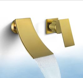 (Brand New in Box) 
SKOWLL Gold Waterfall Wall Mount Faucet, Single Handle Modern Bathroom Sink Faucet, Vanity Sink Faucets Bathtub Filler Single Wate