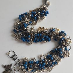 Silver And Blue Shaggy Bracelet With Heart Charm