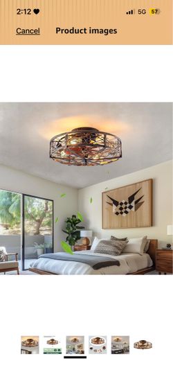 20" Flush Mount Caged Ceiling Fan with Lights, 6 Speeds Fandelier with Remote, Low Profile Farmhouse Ceiling Fan for Bedroom Kitchen Amazon's Choice