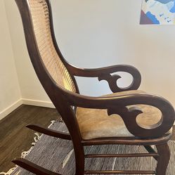 Mahogany Rocking Chair Suede Upholstery 