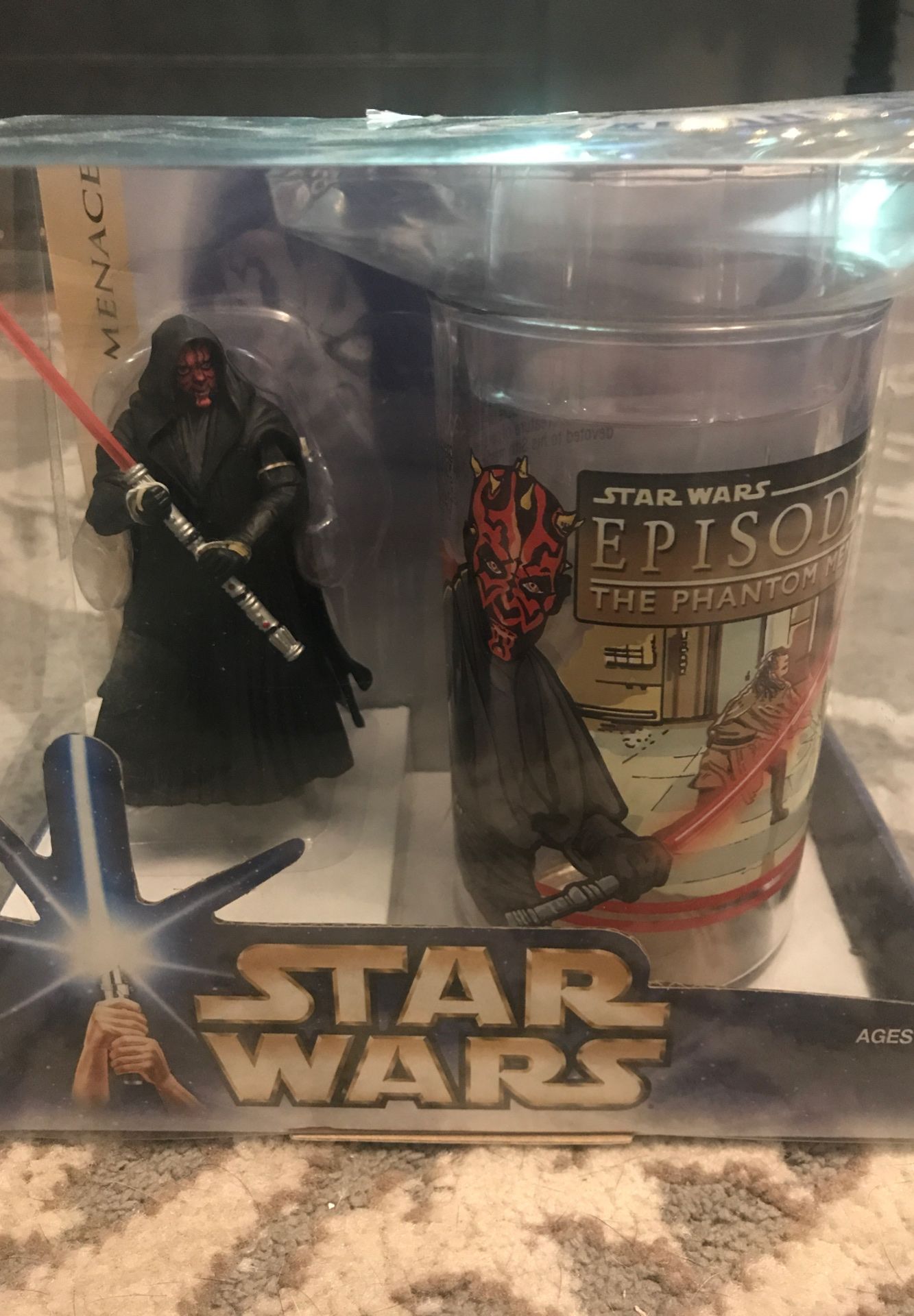 New 2003 Hasbro Star Wars Saga Character Cup Glass Darth Maul Action Figure Set