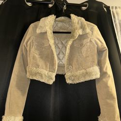 Cropped Beige Y2K Fur Jacket