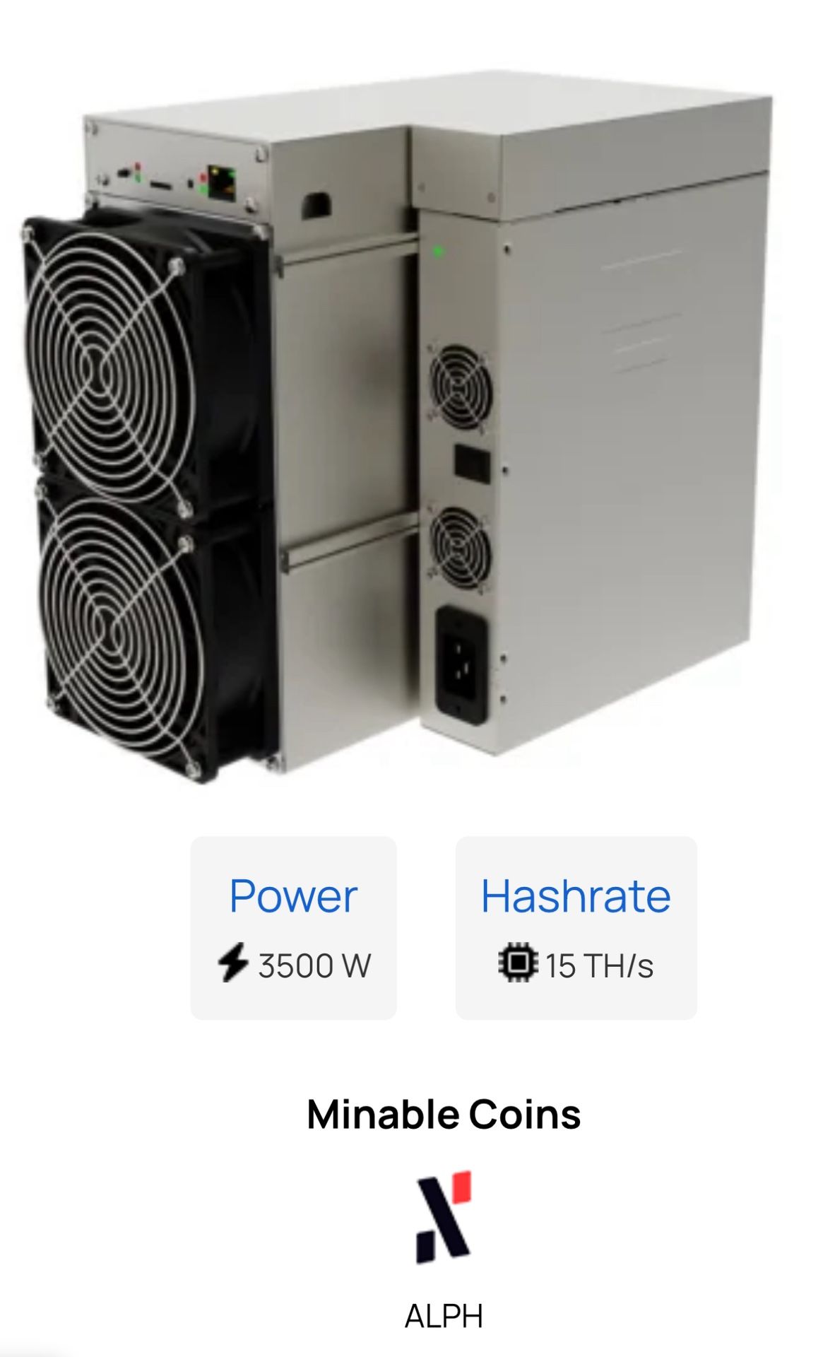 Crypto ASIC Miner — IceRiver AL3 15Th/s 3500W Alephium Miner ALPH mining