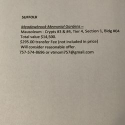 Burial Plots (2) For SALE