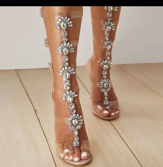 Clear Knee High Heels