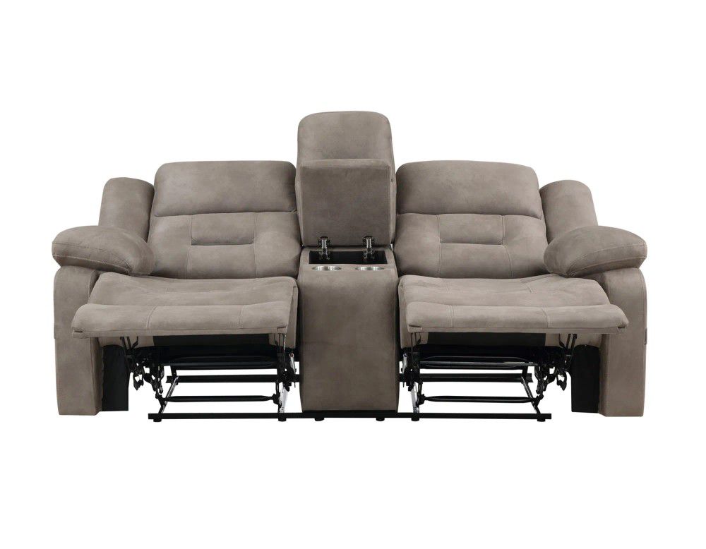 Tan Reclining Loveseat With Charger Inside