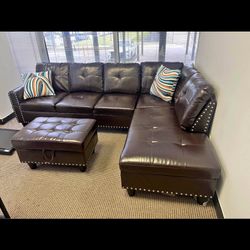 Seccional Leather Brown 