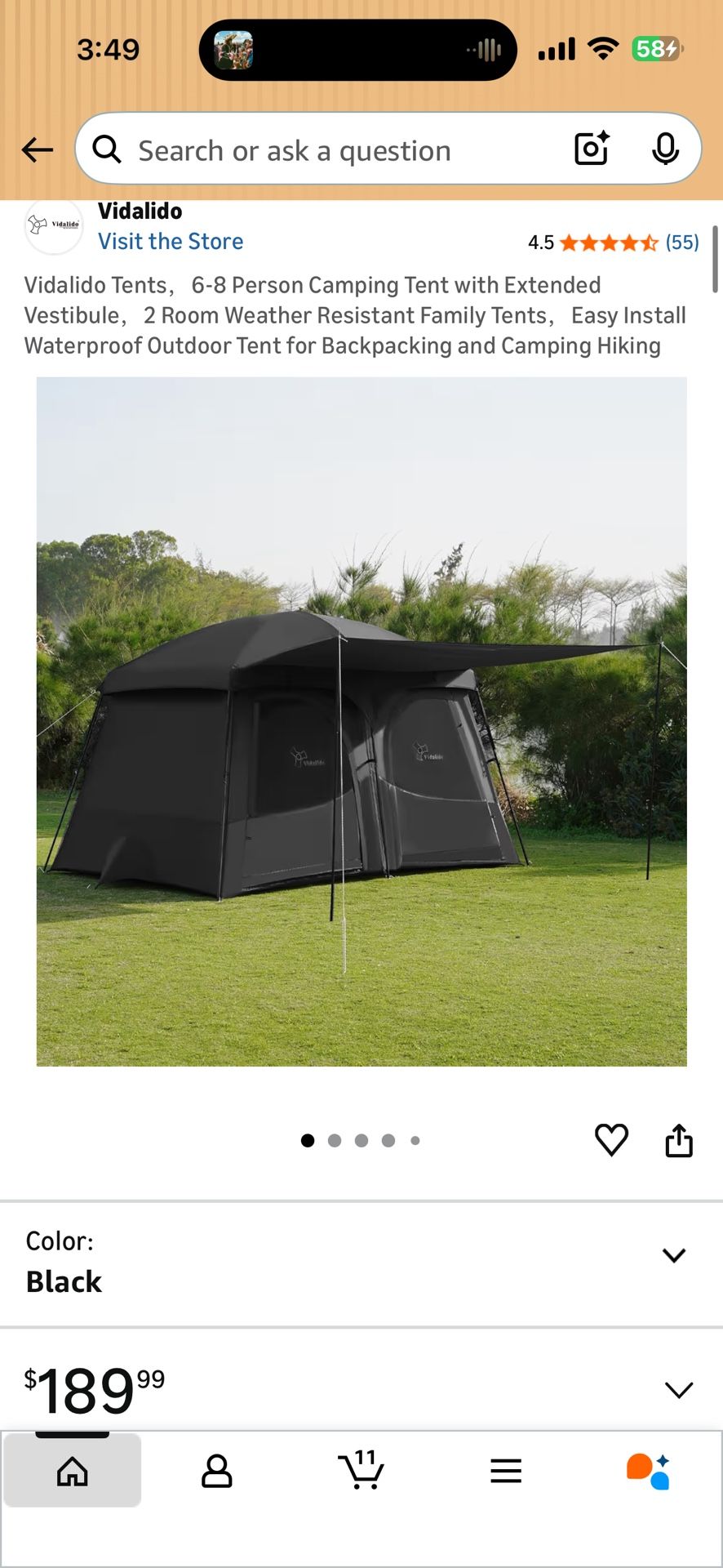 Vidalido Tents, 6-8 Person Camping Tent with Extended Vestibule, 2 Room