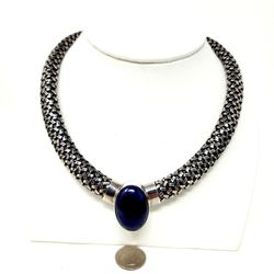 2.73 Oz. Vintage Sterling BA 925 Lapis Lazuli Stone Necklace