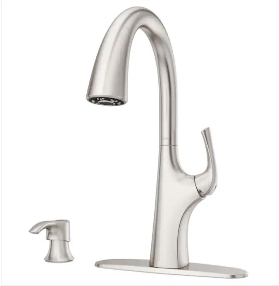 Pfister Ladera Single-Handle Pull-Down Sprayer Kitchen Faucet with Soap Dispenser in Spot Defense Stainless Steel