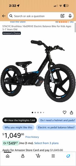 STACYC Brushless 16eDRIVE Electric Balance Bike for Kids Ages 5-7 Years Old