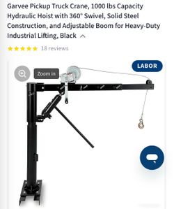 Garvee Pickup Truck Crane, 1000 lbs Capacity Hydraulic Hoist with 360° Swivel, Solid Steel Construction, and Adjustable Boom for Heavy-Duty Industrial