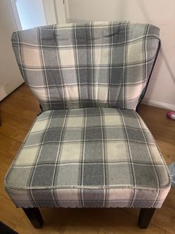 Gray Plaid Upholstered Accent Chair
