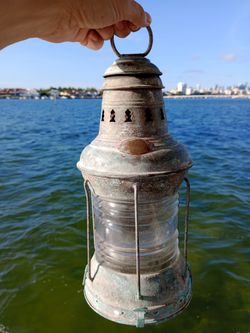 Antique Marine Perkins (Perko) anchor Lantern - Authentic Patina / Fresnel Lens