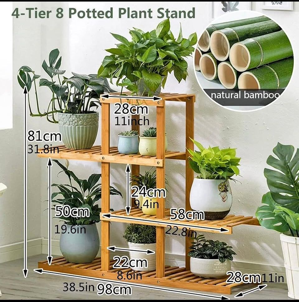 4 Tier Bamboo Plant Stand for Indoor & Outdoor