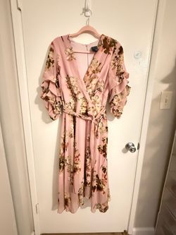 Pink Floral Midi Wrap Dress