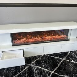 White Fireplace TV Stand Entertainment Center 72”