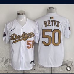 Los Angeles Dodgers Betts #50 White And Gold Jersey Sale 2024