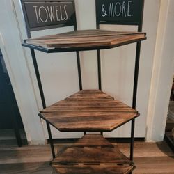 Rae Dunn "Towels And More" Three Tier Shelf.  Wooden Shelves And Metal Frame.  Measures 32" Tall And 16.5" Wide 12" Depth