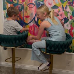 Set Of 2 Velvet Swivel Bar Stools 