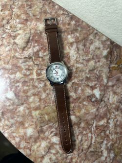 Tommy Hilfiger Brown Leather Strap Watch with White Dial and Red Accent