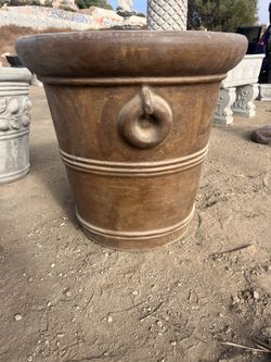 Brown Cement Big Pot Decorative Planter Ranch Style
