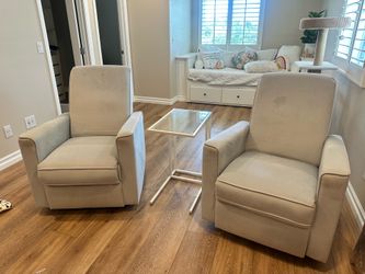Pair Recliners Manual Swivel Grey Upholstered