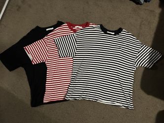 MNML LA Striped Drop Tee Red/White Black Oversized Sz L - 3 Shirts Lot RARE!