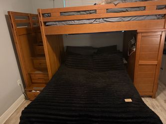 Wood Bunk Bed with Stairs and Storage
